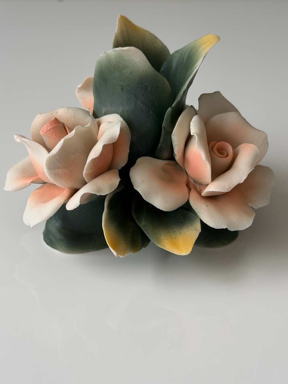 Vintage Capodimonte 1987 for Arnart Fine Ceramic Rose Taper Candle Holder -Italy